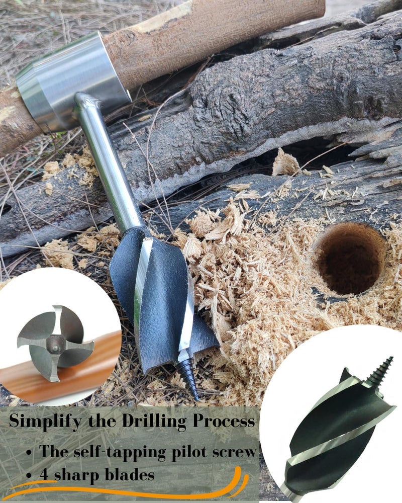 MinliGUY Survival Tools, 1.5 inch Bushcraft Hand Auger with Scotch Eye for Large Wood Pegs, Hand Auger Wood Drill, Essential Bushcraft Gear Manual Drill Hole Maker W/Settlers Wrench for Camping, Outdoor - Image 5